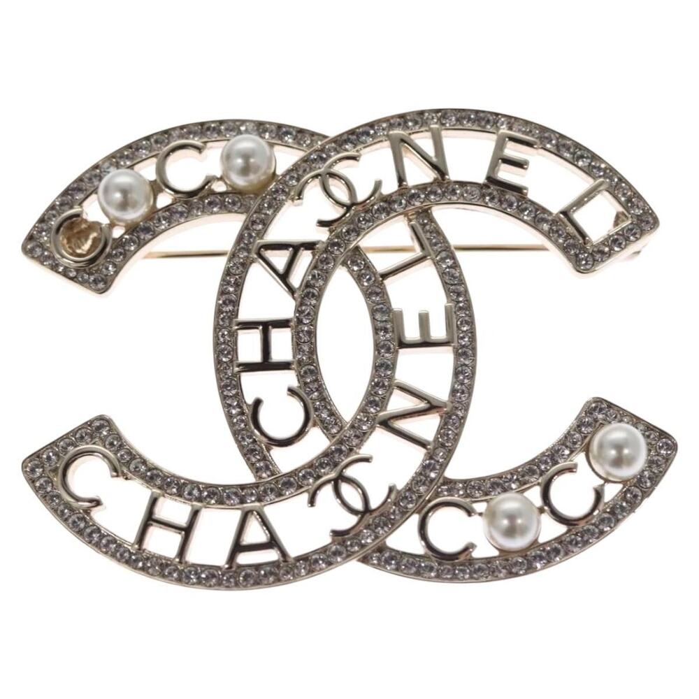 Chanel CC Logo Brooch Metal Silver CC